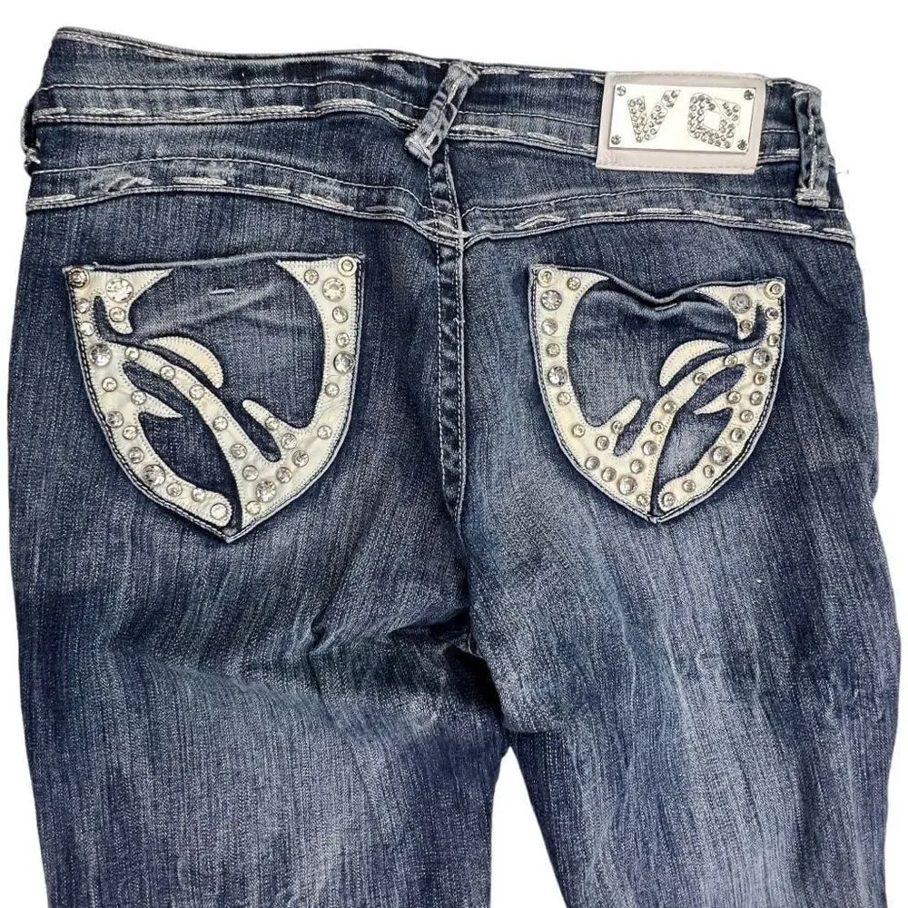 V.O. Jeans | Blue Embellished-Pocket Jeans - Women 30 Boot Cut Low Rise Y2K